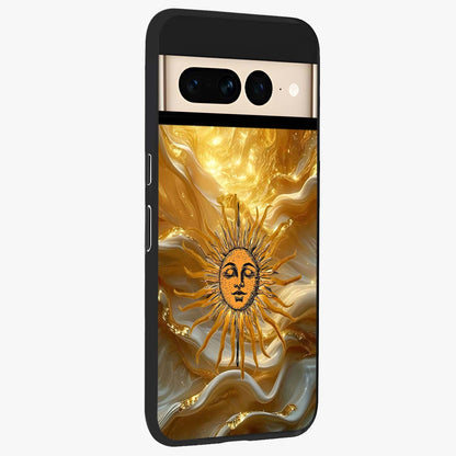 Eternal Golden Glow Glass Case upright view showcasing luminous golden artwork with luxurious visual theme.