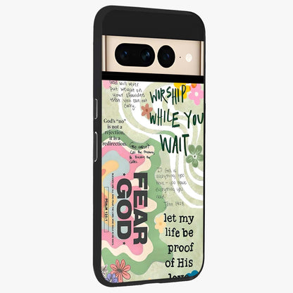 Faith Over Fear Glass Case upright view showcasing bold typography artwork with uplifting motivational theme.
