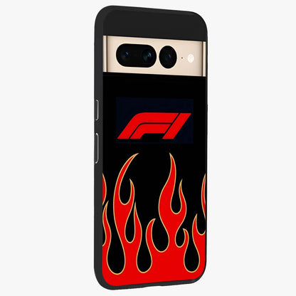 Fire F11 Glass Case upright view showcasing dynamic flame artwork with intense visual theme.