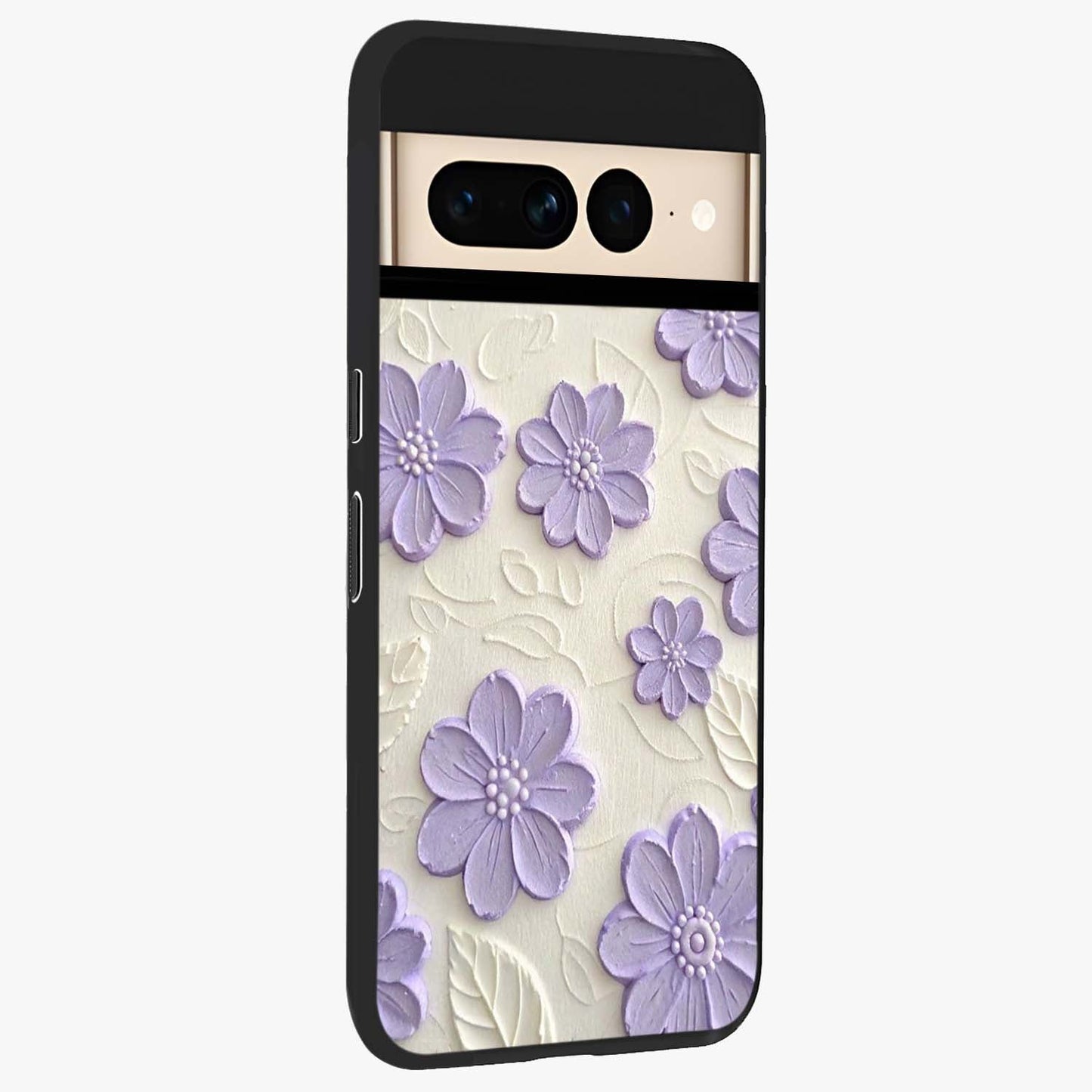 Floral Wall Art With Purple Flowers Glass Case upright view showcasing elegant purple flower artwork with decorative floral theme.