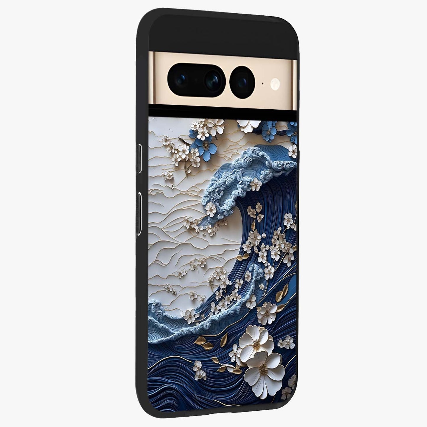 Floral Wave Origami Glass Case upright view showcasing creative floral origami artwork with artistic decorative theme.