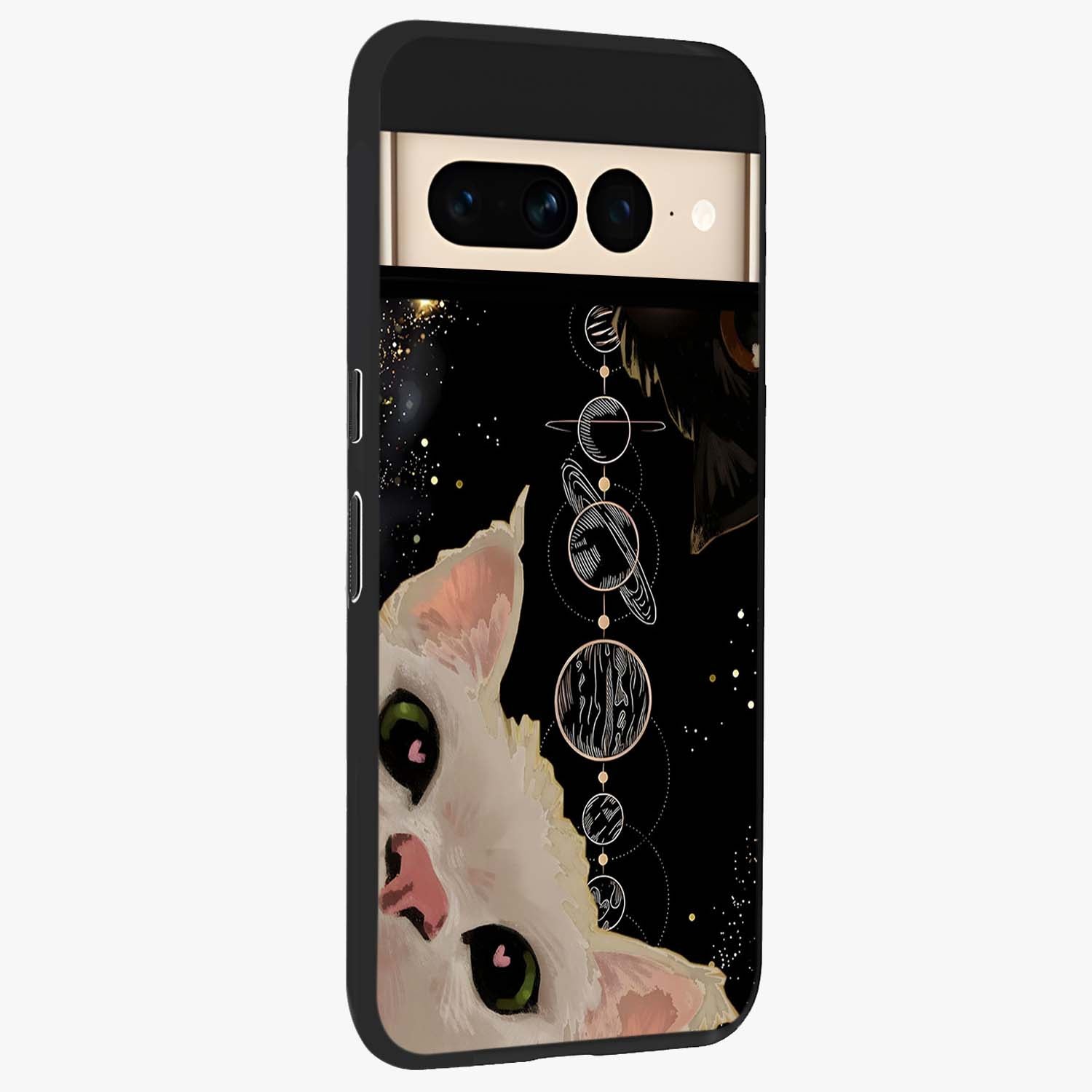 Galactic Cat Glass Case upright view showcasing mystical cat artwork with dreamy cosmic theme.
