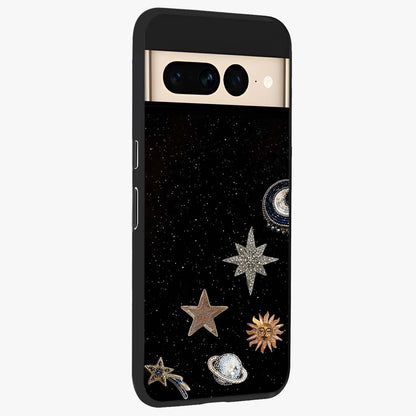 Galactic Charm Glow Glass Case upright view showcasing glowing cosmic charm artwork with magical celestial style.