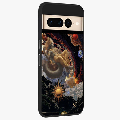 Galactic Divine God Glass Case upright view showcasing mystical divine artwork with dramatic cosmic theme.