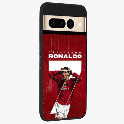 Goal Celebration Legacy Glass Case upright view showcasing dynamic football inspired artwork with victory celebration aesthetic.