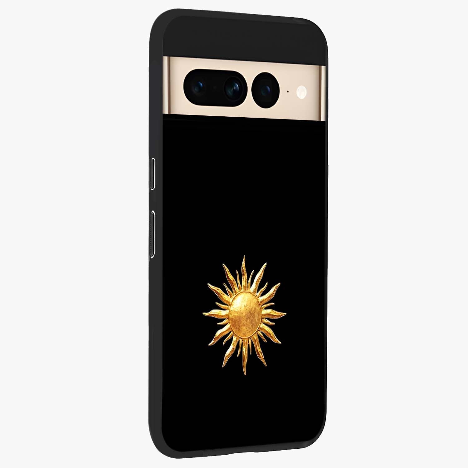 Golden Sun Minimalism Glass Case upright view showcasing haunting graveyard artwork with dramatic dark theme.