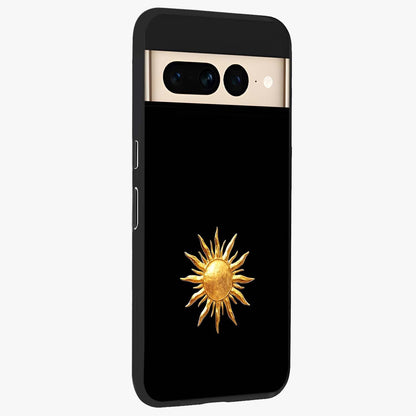 Golden Sun Minimalism Glass Case upright view showcasing haunting graveyard artwork with dramatic dark theme.