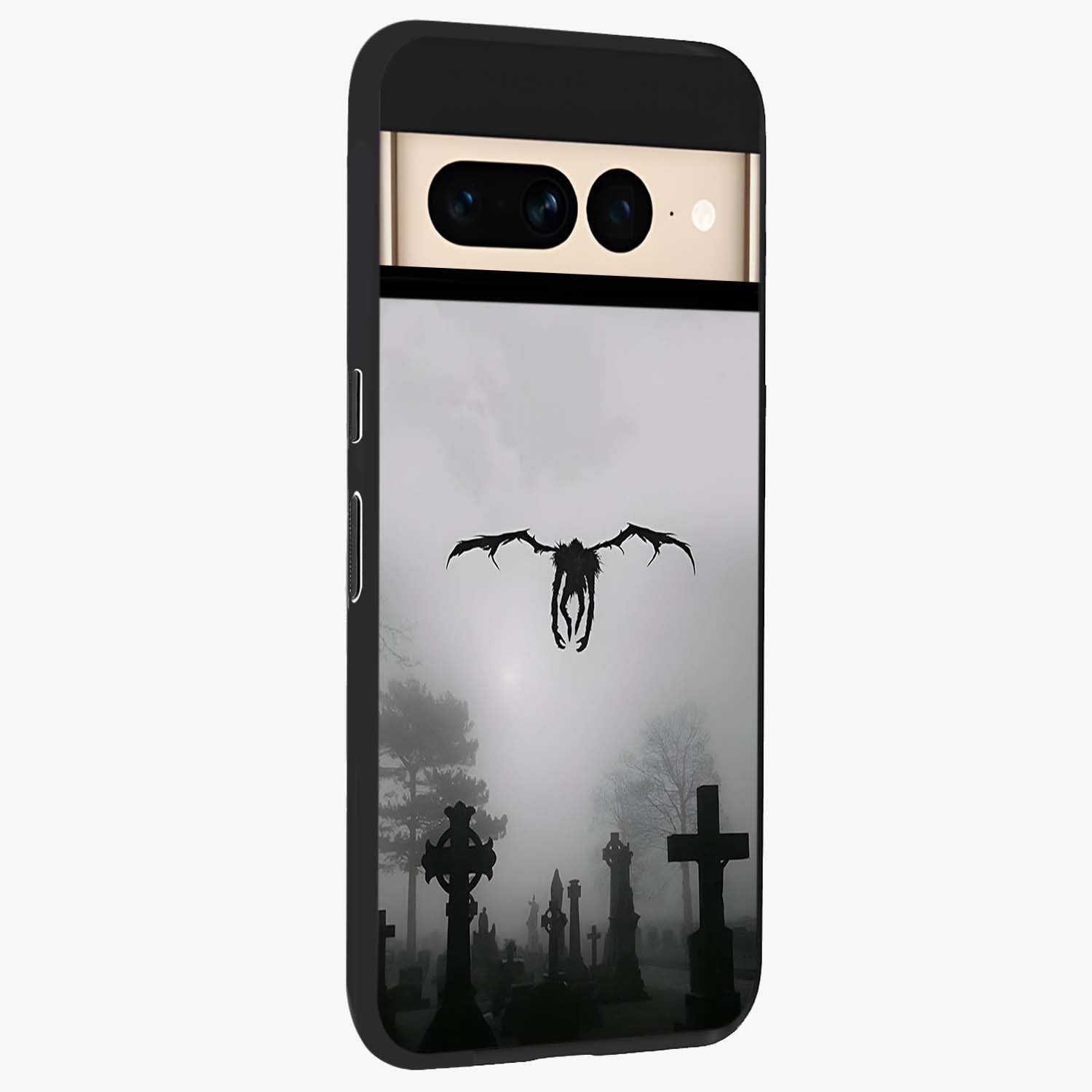 Graveyard Shadow Descent Glass Case upright view showcasing haunting graveyard artwork with dramatic dark theme.