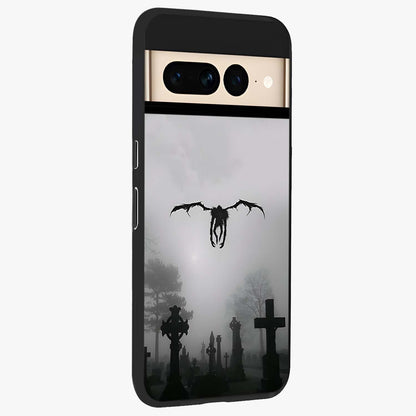 Graveyard Shadow Descent Glass Case upright view showcasing haunting graveyard artwork with dramatic dark theme.