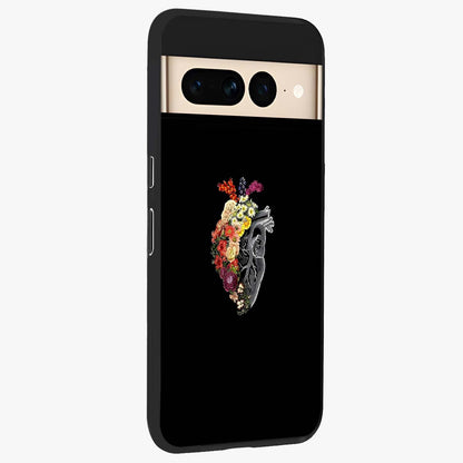 Heart With Flowers Glass Case upright view showcasing decorative heart and floral artwork with sweet romantic theme.