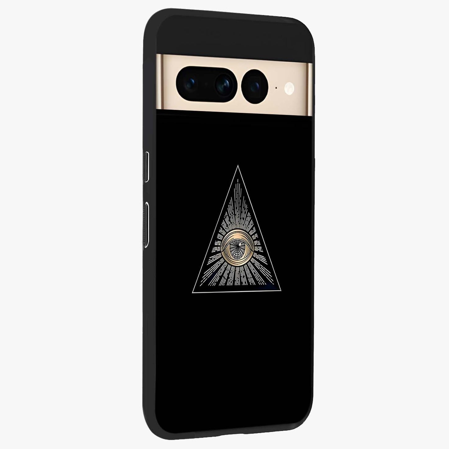 Illuminati Evil Glass Case upright view showcasing striking illuminati artwork with mysterious symbolic theme.
