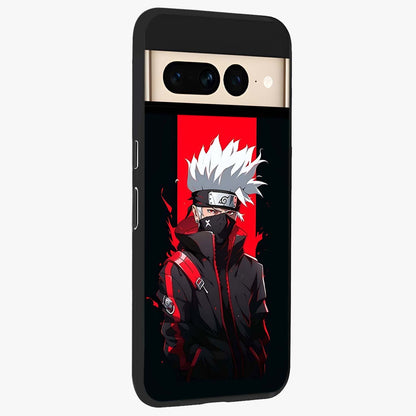 Kakashi Scarlet Shadow Glass Case upright view showcasing intense anime ninja artwork with dark action theme.