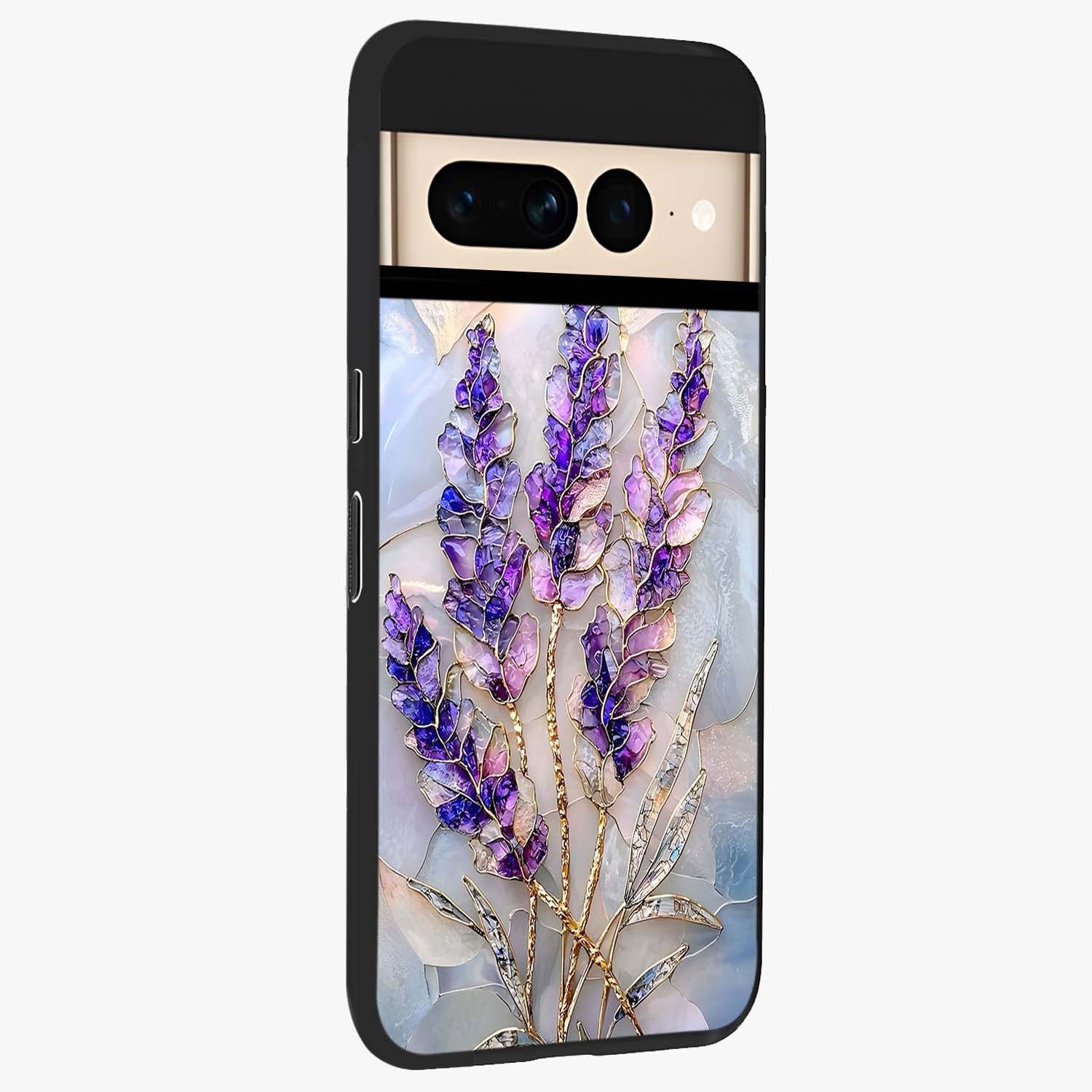 Lavender Dream Glow Glass Case upright view showcasing radiant lavender glow artwork with calming dreamy theme.