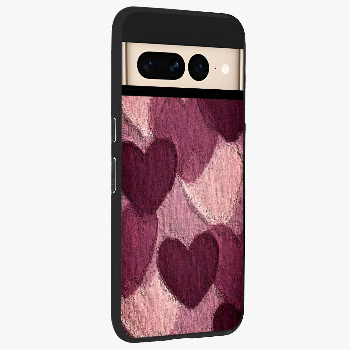 Layered Paper Hearts Glass Case upright view showcasing decorative layered heart artwork with sweet love theme.