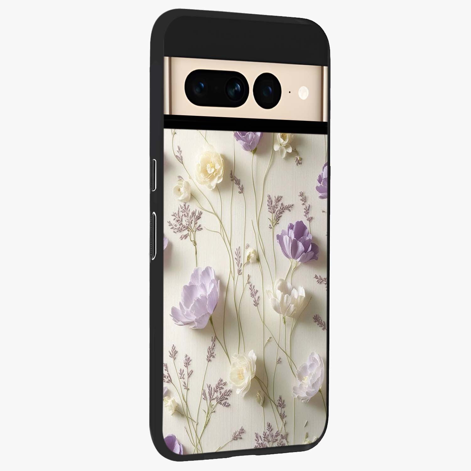 Lilac Breeze Harmony Glass Case upright view showcasing delicate lilac artwork with peaceful floral theme.