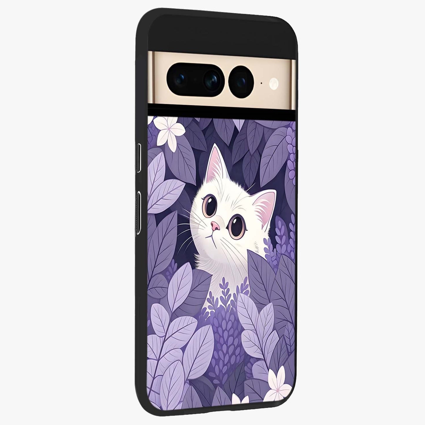 Lilac Hide Peek Cat Glass Case upright view showcasing charming cat artwork with adorable peek theme.