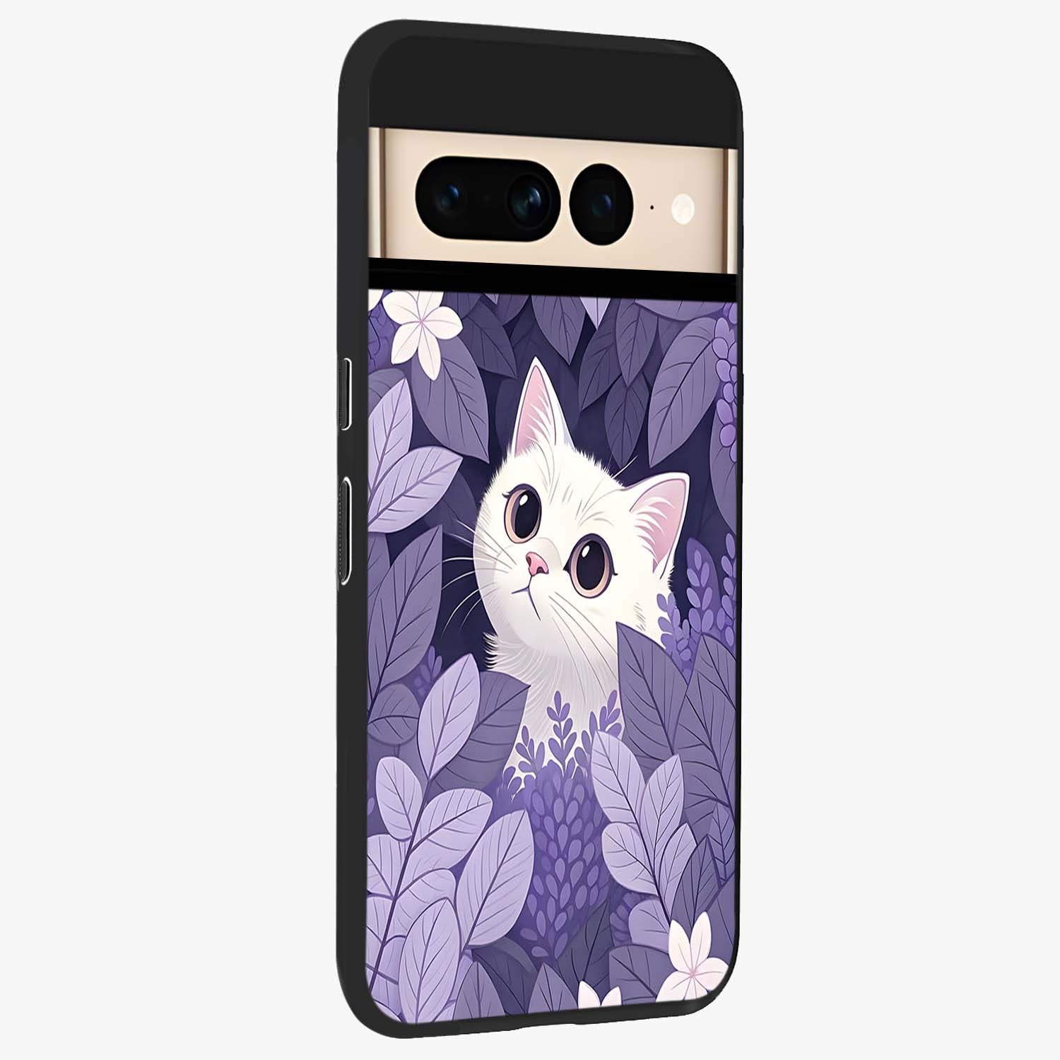 Lilac Hide Peek Cat Glass Case upright view showcasing charming cat artwork with adorable peek theme.