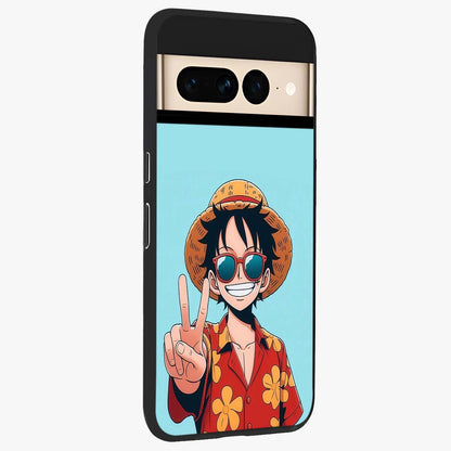 Luffy Summer Anime Vibe Glass Case upright view showcasing dynamic anime artwork with bright adventurous theme.