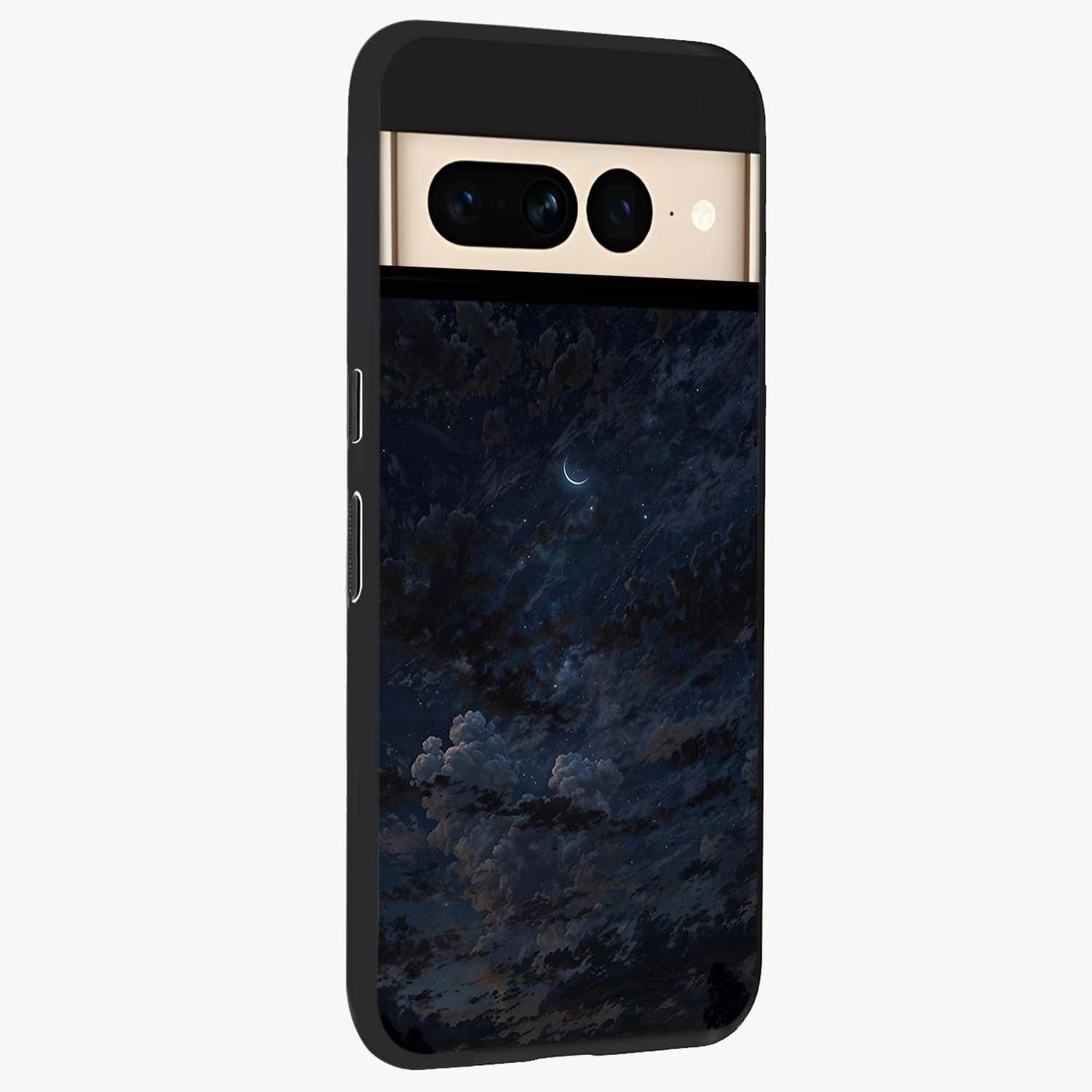 Lunar Veil Silence Glass Case upright view showcasing calm moon themed artwork with serene night atmosphere.