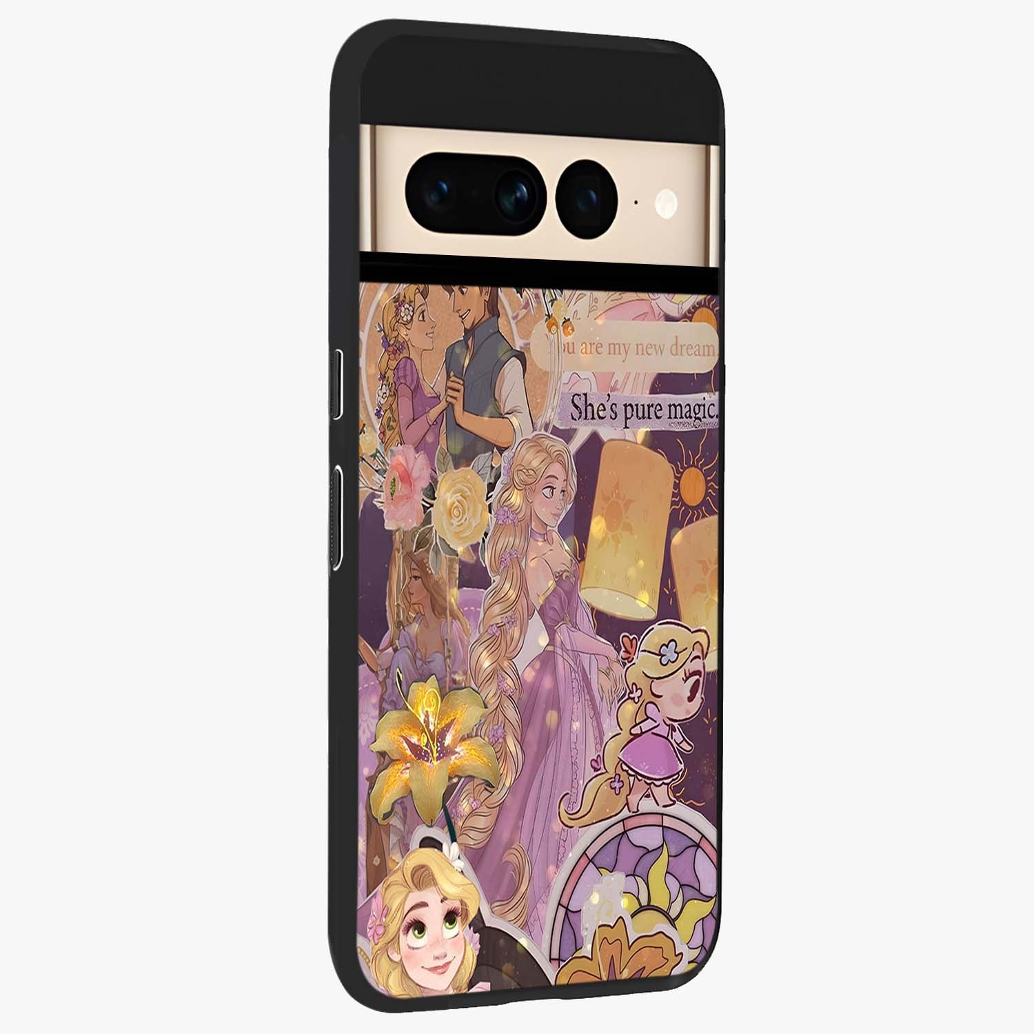 Magical Tangled Dream Glass Case upright view showcasing enchanting artistic artwork with dreamy fantasy theme.
