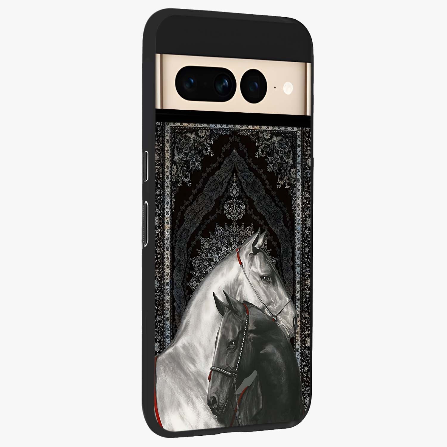 Majestic Ride Legacy Glass Case upright view showcasing dynamic ride inspired artwork with modern automotive theme.