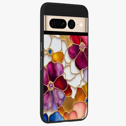 Marble Flower Pattern Glass Case upright view showcasing decorative marble flower artwork with refined style.