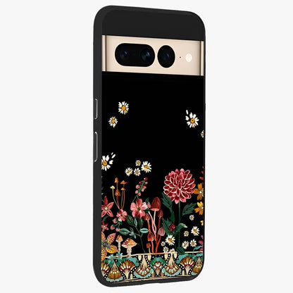 Midnight Bloom Pattern Glass Case upright view showcasing decorative floral artwork with deep night themed palette.