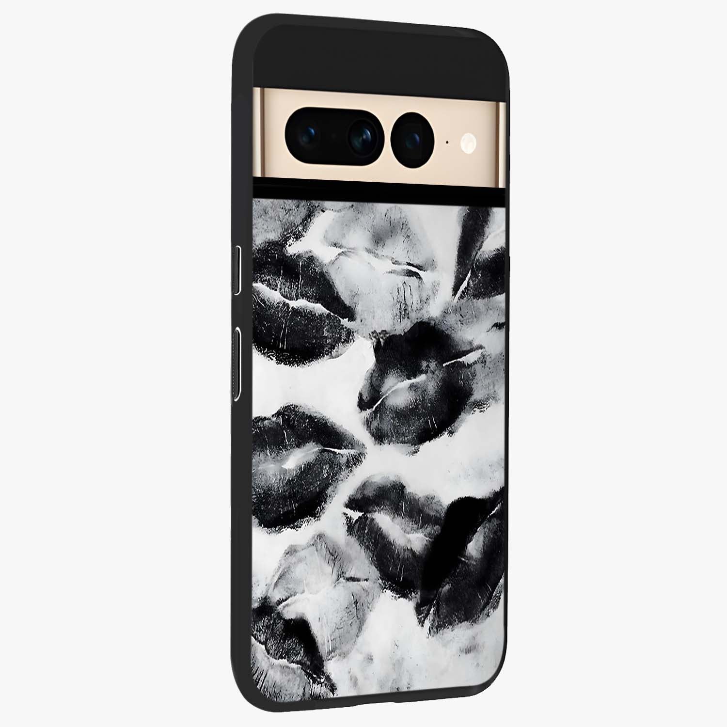 Midnight Kiss Marks Glass Case upright view showcasing stylish kiss mark artwork with trendy romantic theme.