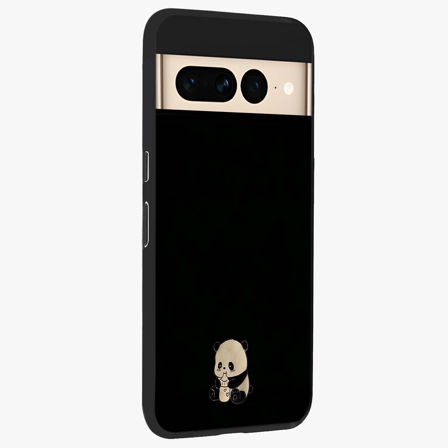 Midnight Panda Love Glass Case upright view showcasing charming panda artwork with playful romantic theme.