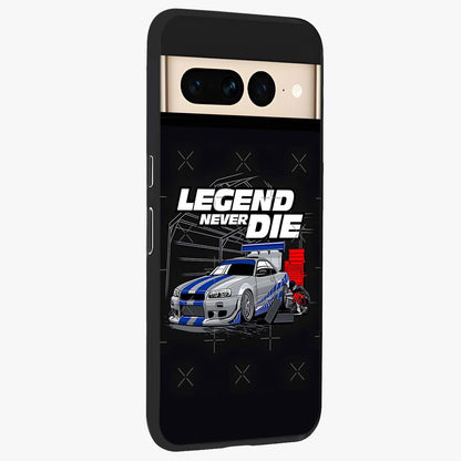 Midnight Racing Legacy Glass Case upright view showcasing powerful racing artwork with modern sports theme.