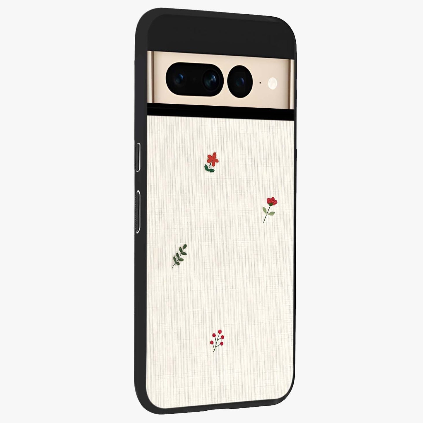 Minimalistic Blue With White Flower Pattern Glass Case upright view showcasing clean white flower artwork with calming blue theme.
