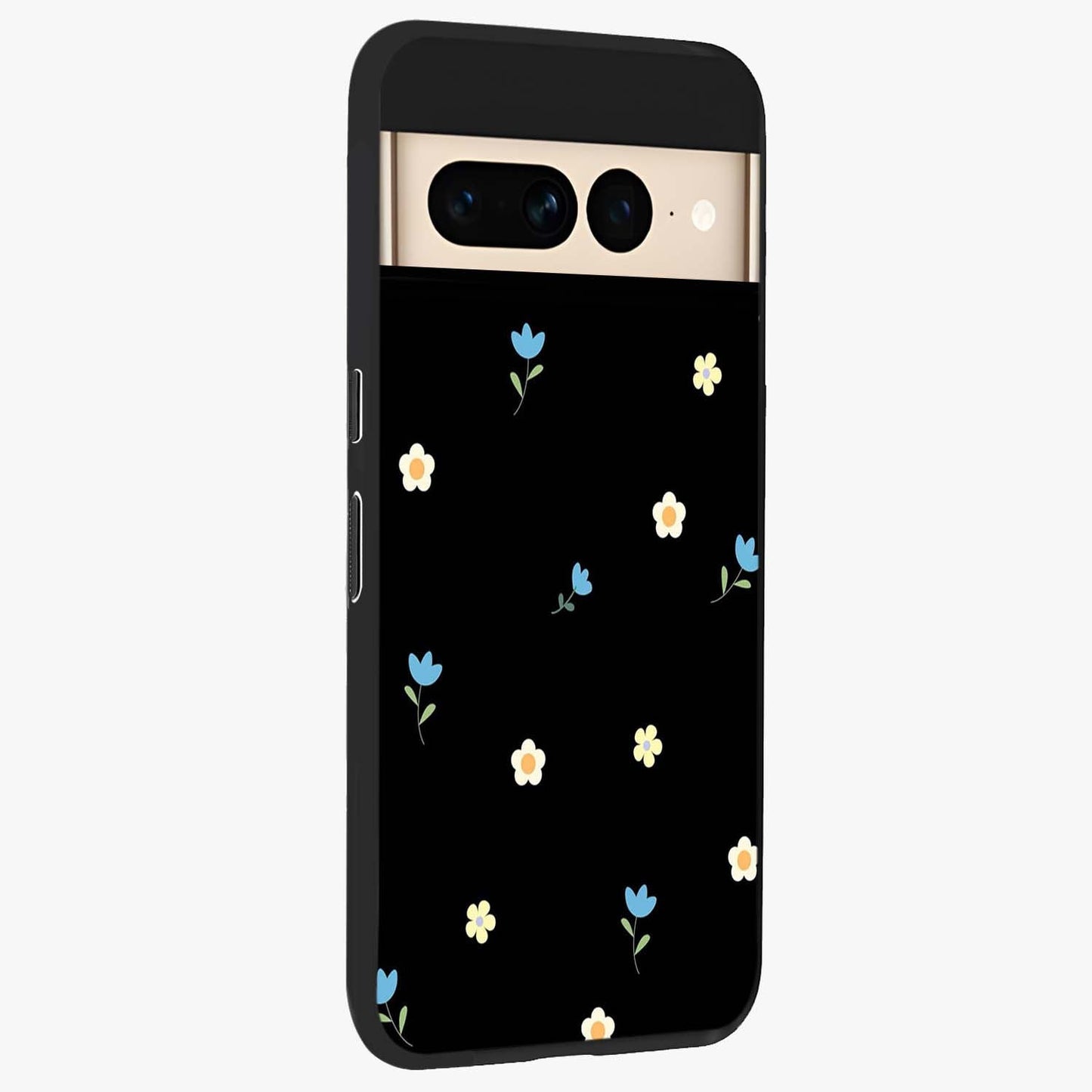 Minimal Petal Whispers Glass Case upright view showcasing elegant floral artwork with modern minimalist style.