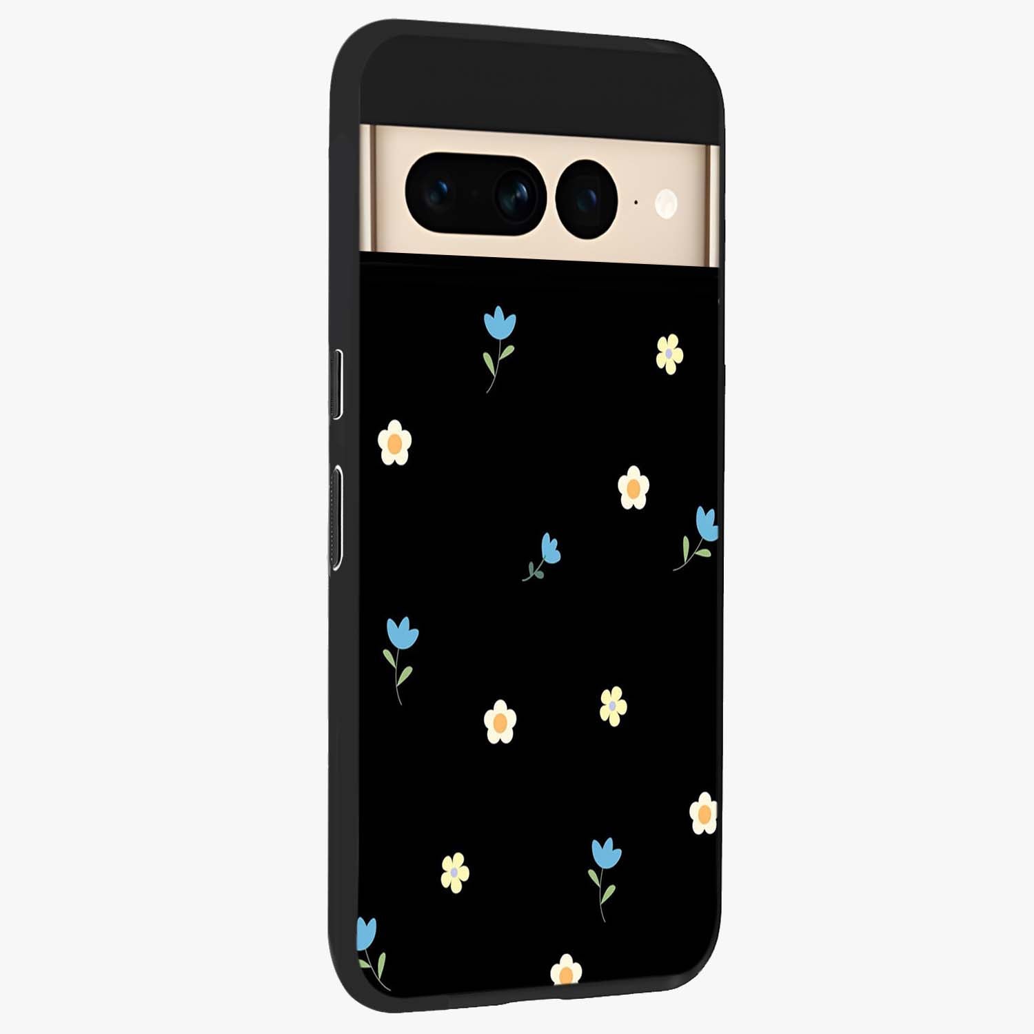 Minimal Petal Whispers Glass Case upright view showcasing elegant floral artwork with modern minimalist style.