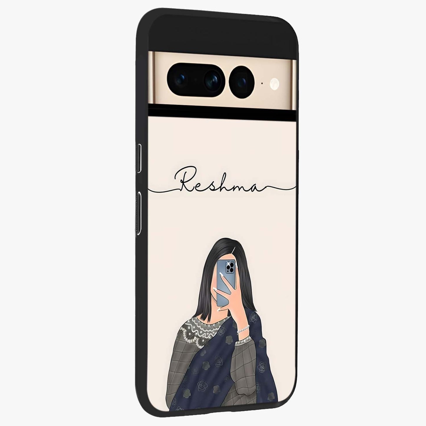Mirror Mood Muse With Custom Name Glass Case upright view showcasing artistic mirror themed artwork with personalized aesthetic.