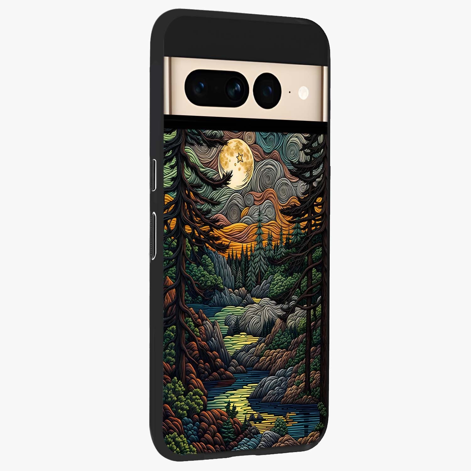 Moonlight Forest Dream Glass Case upright view showcasing magical forest artwork with calm night theme.