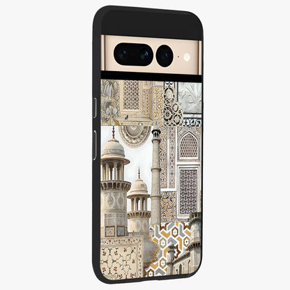 Mughal Marble Legacy Glass Case upright view showcasing ornate Mughal design with luxurious traditional theme.