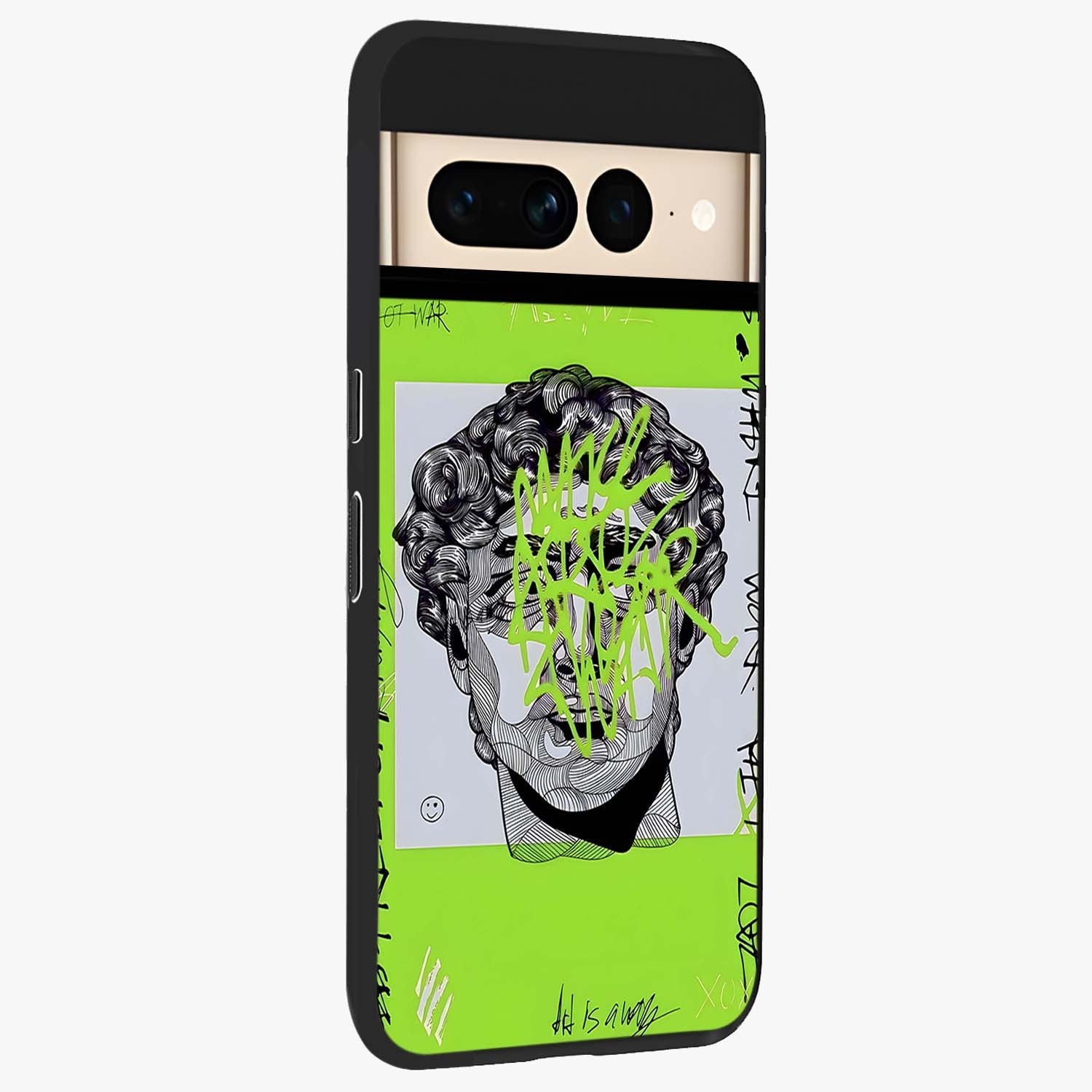 Neo Graffiti Rebellion Glass Case upright view showcasing colorful graffiti artwork with bold modern street style.