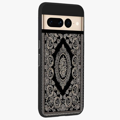 Noir Bloom Elegance Glass Case upright view showcasing graceful floral artwork with luxurious dark theme.