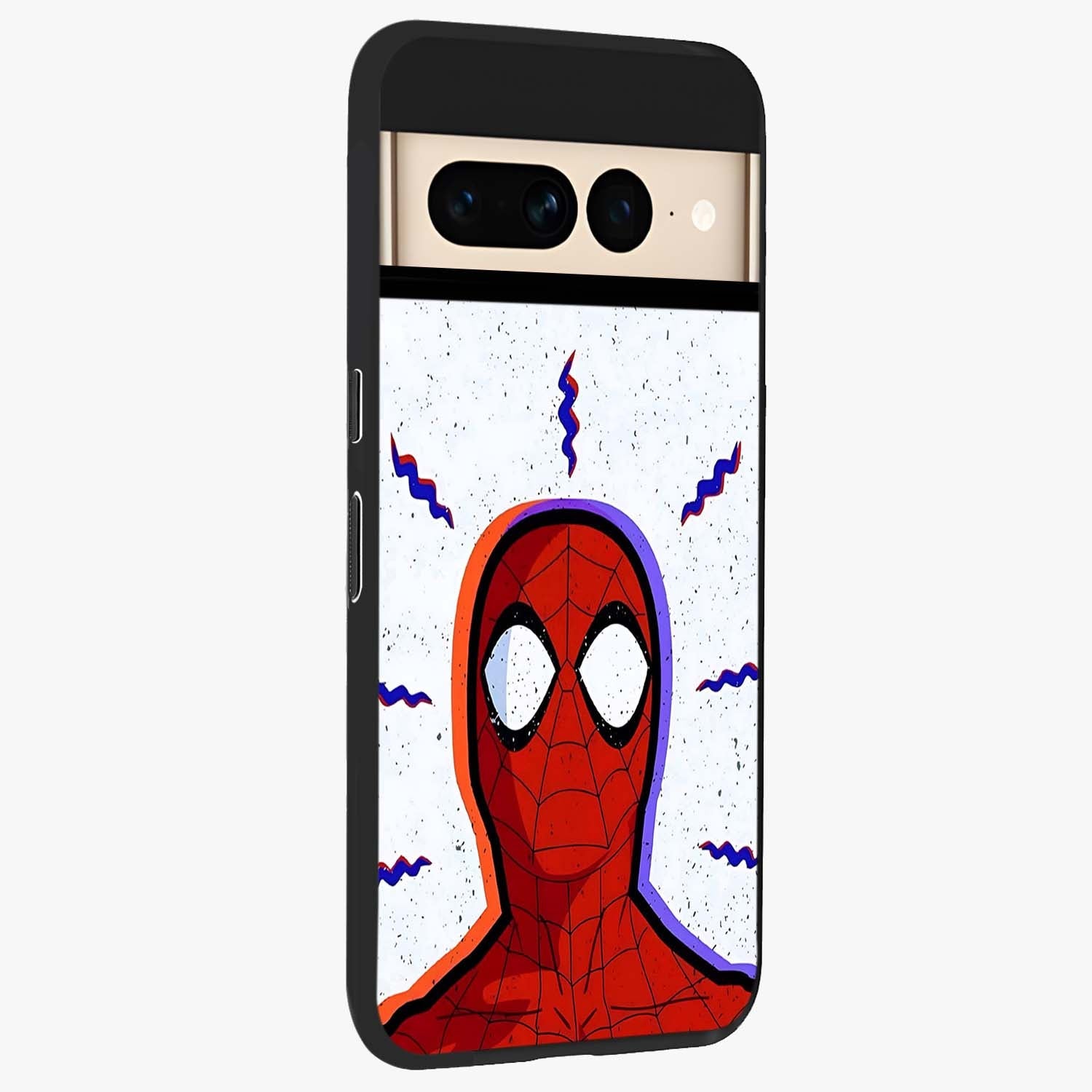 Omg Spiderman Glass Case upright view showcasing energetic superhero artwork with vibrant comic theme.