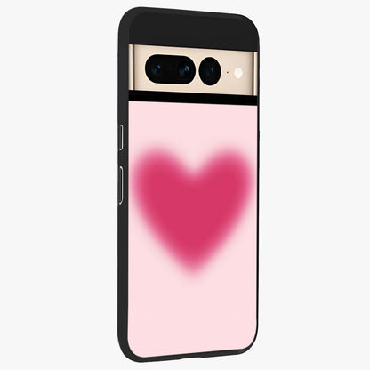 Pink Aura Heart Glass Case upright view showcasing romantic heart artwork with soft pastel theme.