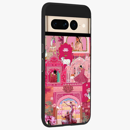 Pink Palace Muse Glass Case upright view showcasing artistic palace artwork with graceful royal theme.
