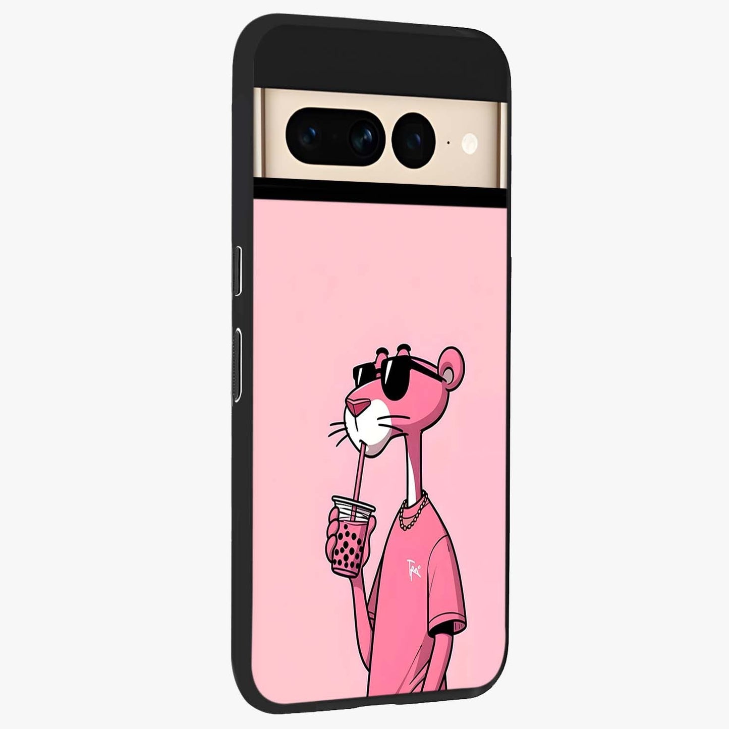 Pink Panther Glass Case upright view showcasing fun animated artwork with stylish retro cartoon theme.