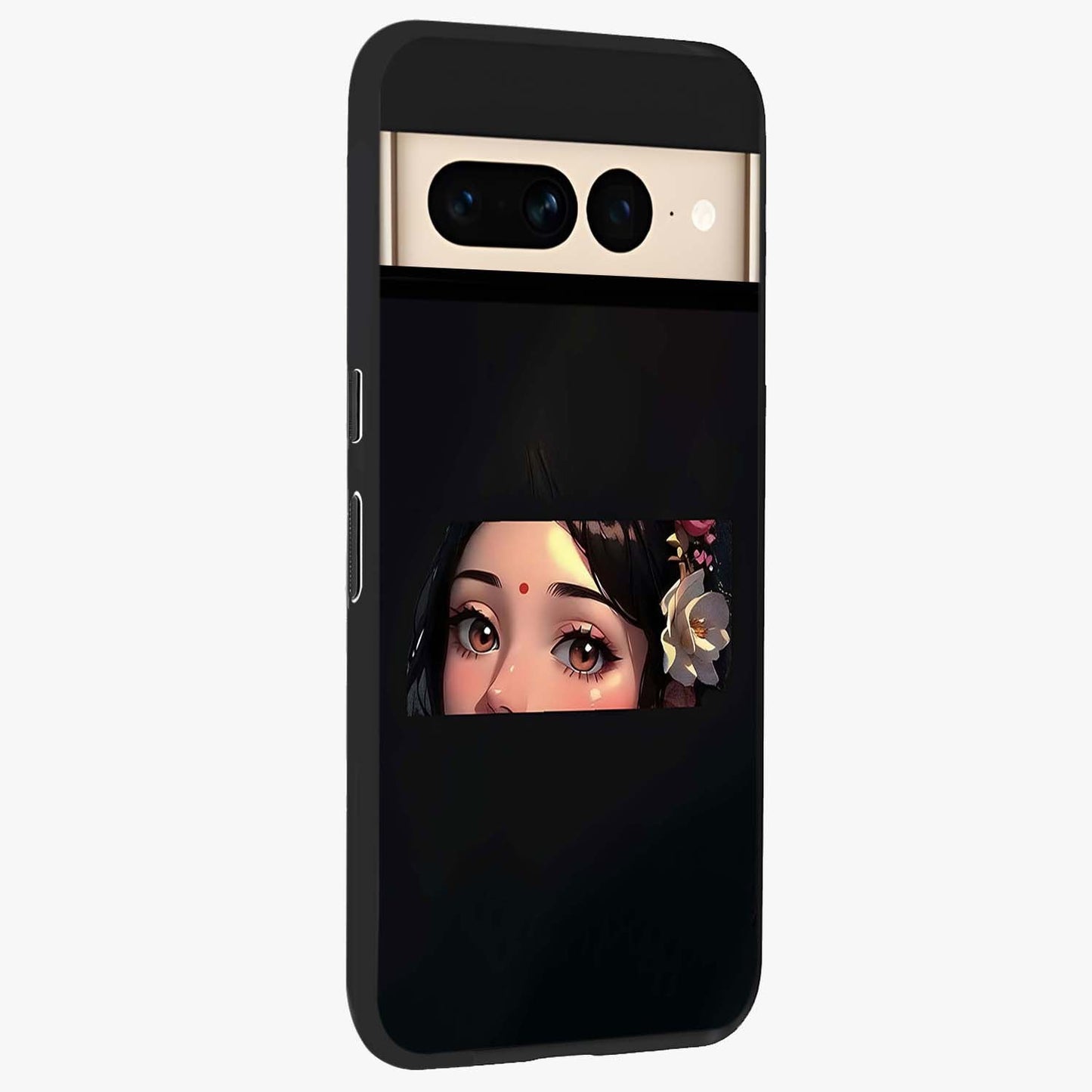 Radha Divine Embrace Glass Case upright view showcasing sacred Radha themed artwork with peaceful devotional style.