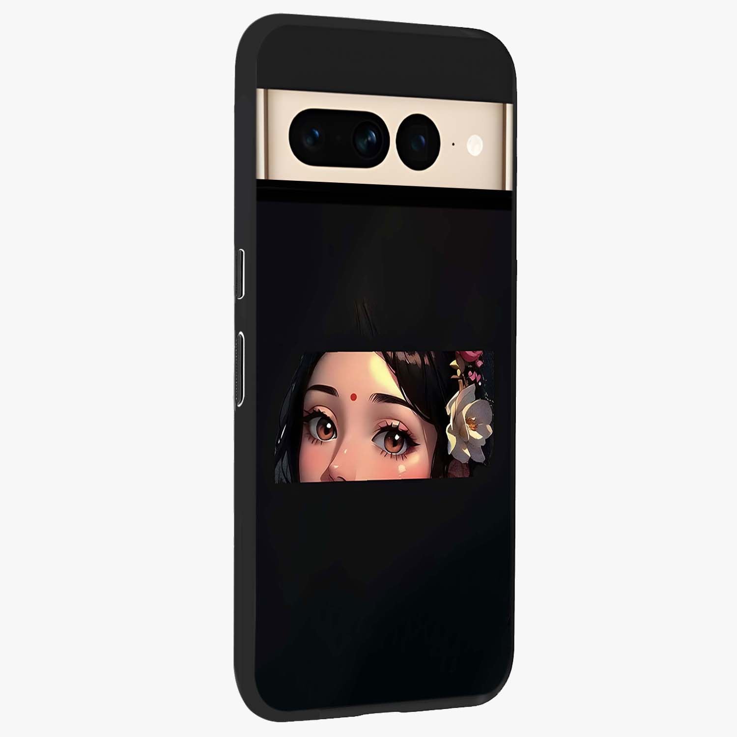 Radha Divine Embrace Glass Case upright view showcasing sacred Radha themed artwork with peaceful devotional style.