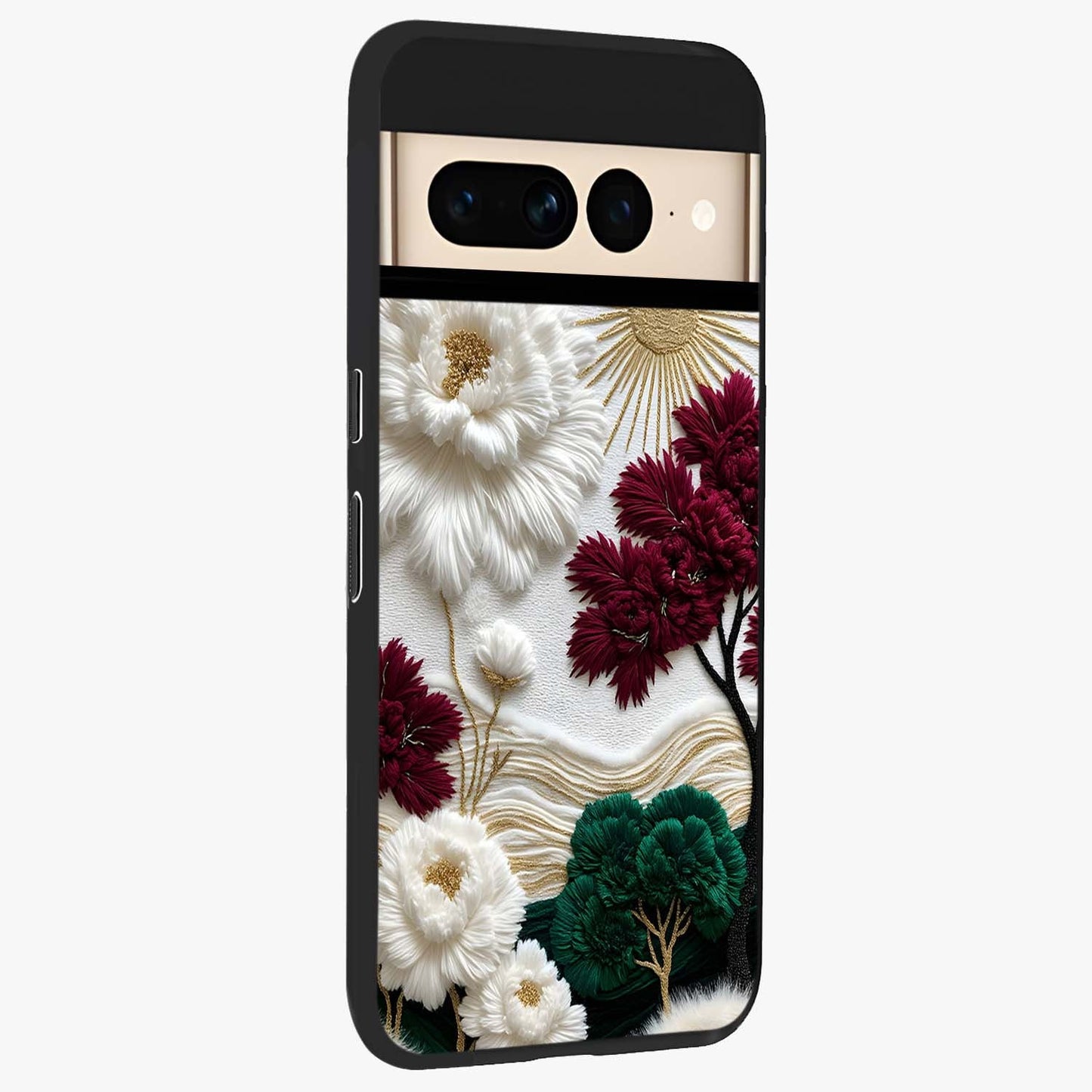 Radiant Bloom Elegance Glass Case upright view showcasing decorative flower artwork with refined botanical theme.