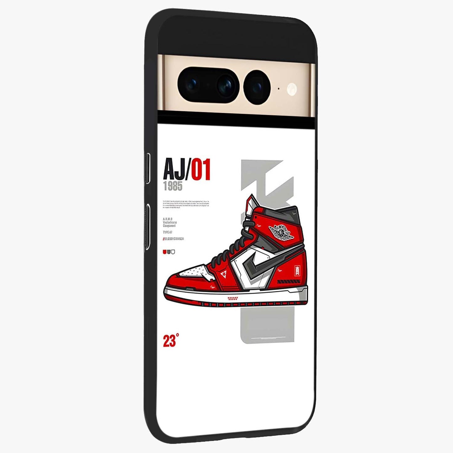 Retro Sneaker Blueprint Glass Case upright view showcasing stylish sneaker illustration with vintage streetwear theme.
