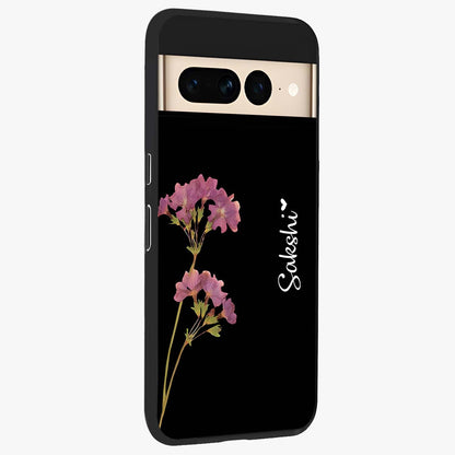 Riching Lavender Flower Custom Name Glass Case upright view showcasing elegant lavender floral artwork with personalized aesthetic.
