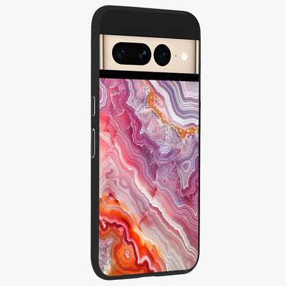 Rose Quartz Marble Glass Case upright view showcasing decorative marble artwork with luxurious pastel theme.