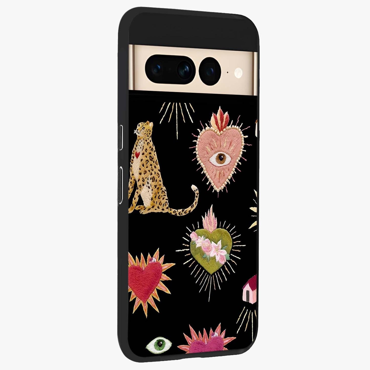 Sacred Jungle Heart Glass Case upright view showcasing vibrant jungle artwork with symbolic heart theme.