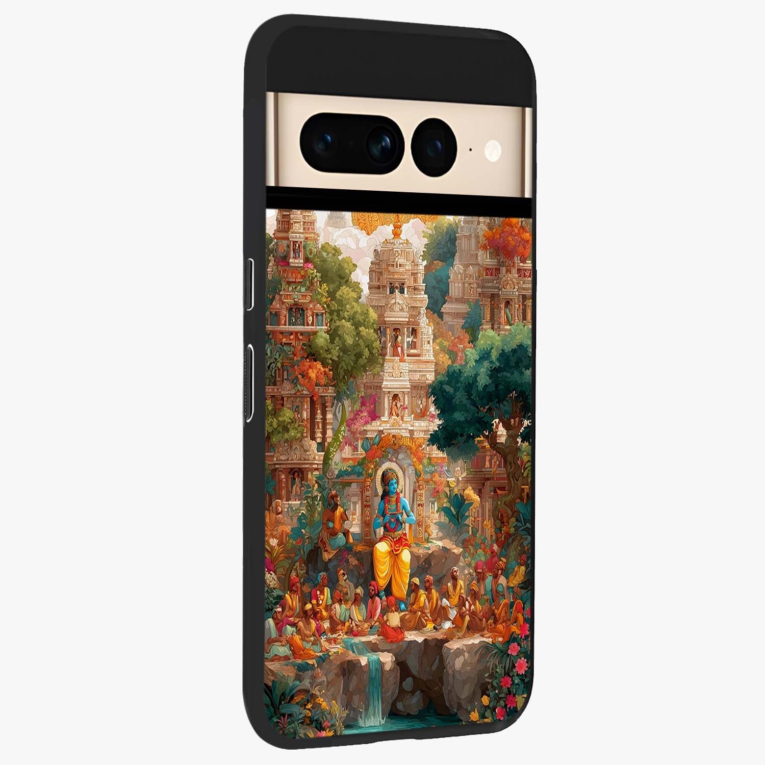 Sacred Sunlight Gods Glass Case upright view showcasing glowing divine artwork with sacred mythological theme.